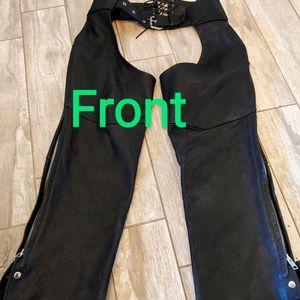 Iron Hides Black Leather Chaps